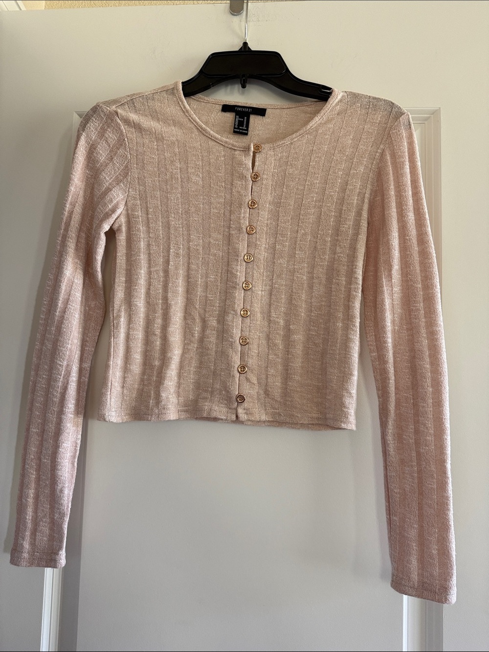 Forever 21 Ribbed Button-Front Cropped Cardigan, Cream, Sz M.